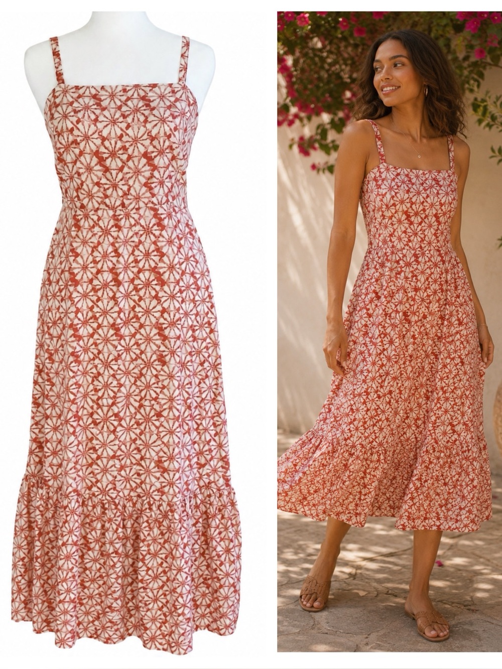 GAP | Smocked Coral Floral Maxi Sundress Resort Ruffle Hem Adjustable Straps | 2